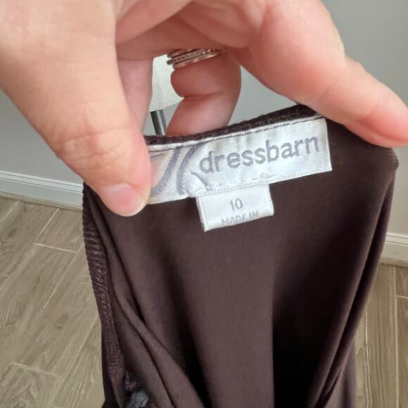 Y2K DressBarn Chocolate Brown Slinky Midi Dress 10 Stretch V Neck Elegant - Picture 4 of 8